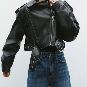 Zara Women's Sleek Black Leather Biker Jacket